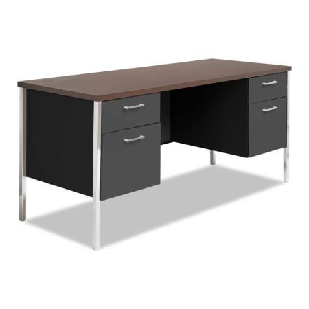 Alera Alera Steel Desk - Double Pedestal - 60"W x 24"D x 29-1/2"H - Mocha/Black SD6024BM